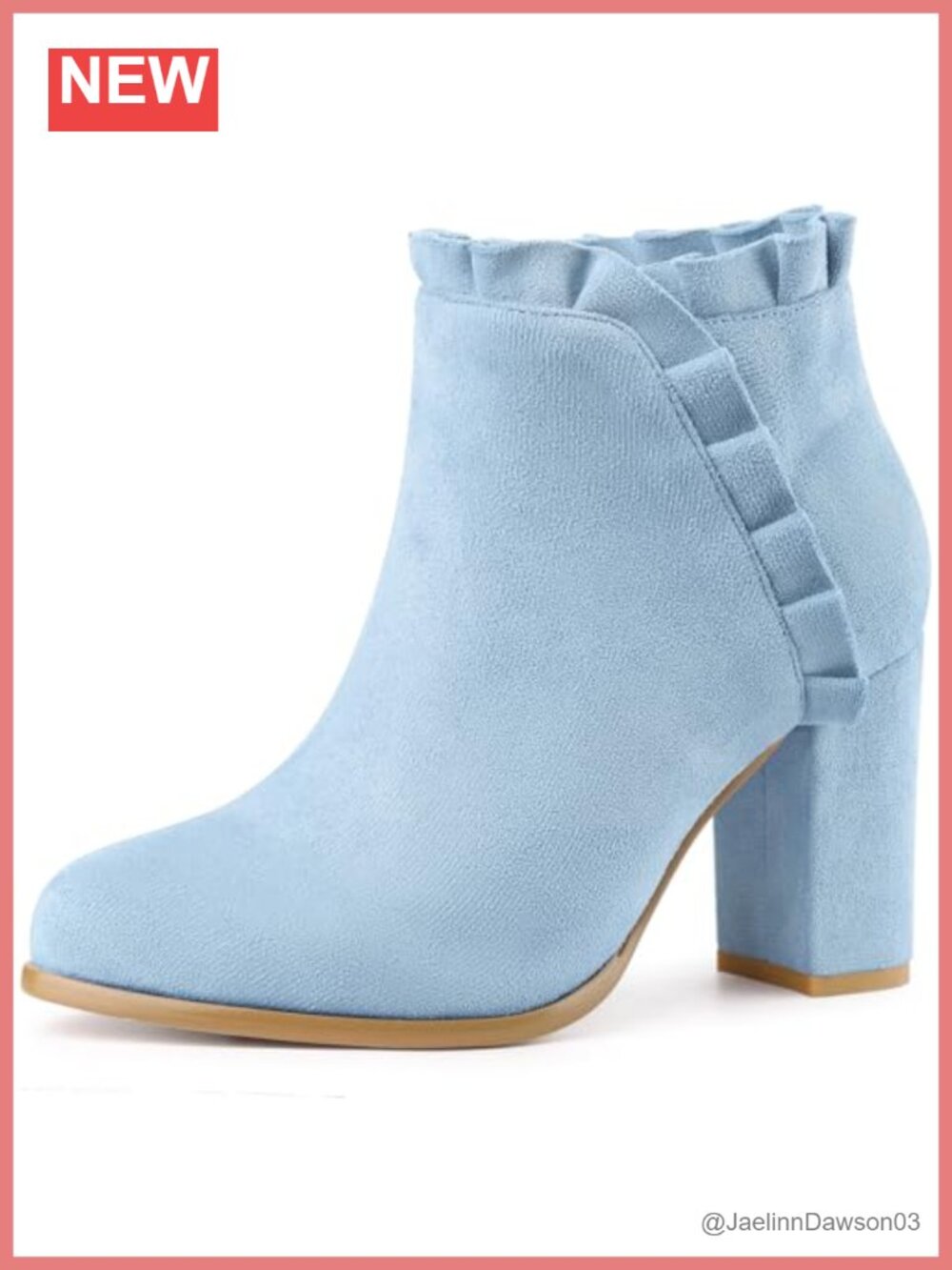 Faux Suede Ruffle Chunky Heel Ankle Booties Side Zip Women Boots